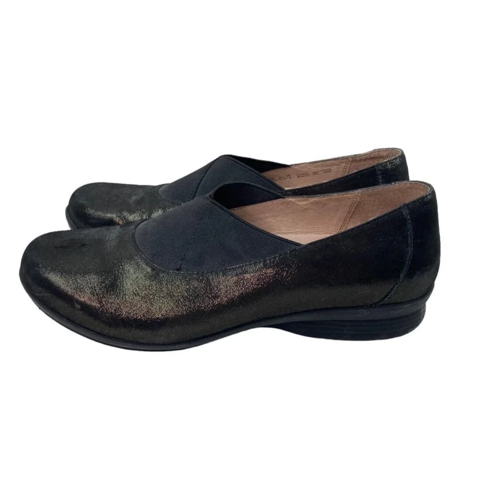 *Dansko Anne Metallic Slip On Comfort Shoe Womens Size 39 Stretch Band Brown